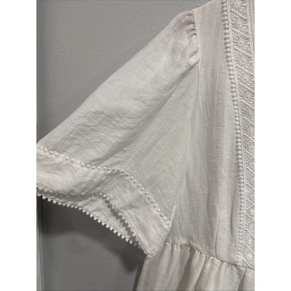 Sabina Musayev White Pom-Pom Crochet Trim Ruffle Tiered Mini Dress V-Neck Size L - Picture 8 of 16